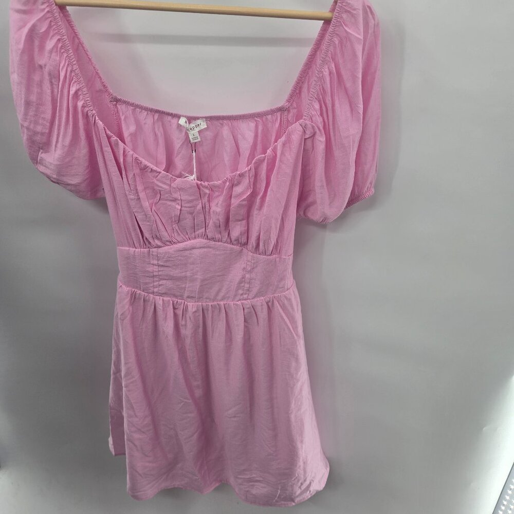 Blu Pepper Pink Feminine Open Back Tie Fairy Puff Sleeve Large